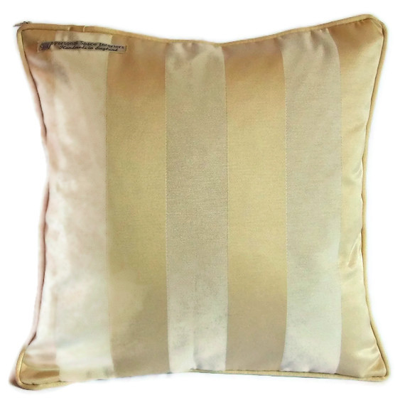 Luxury heavy woven satin stripe cushion cover in champagne cream with piped edging 40cm