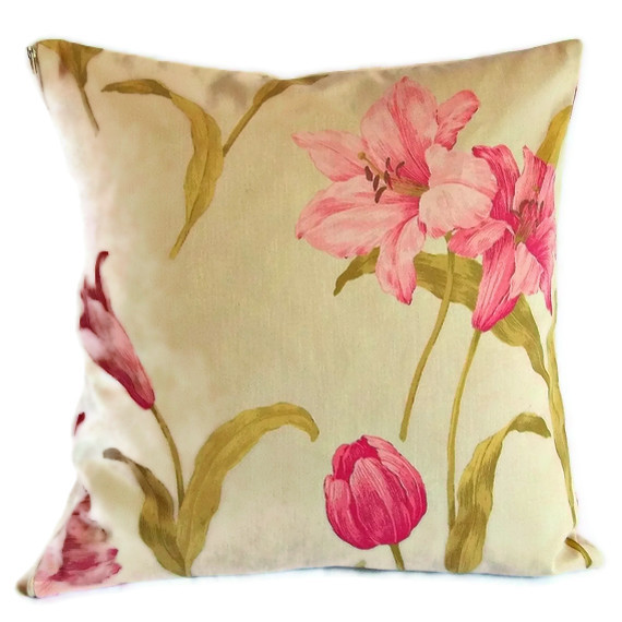 Vintage Crowson reversible cotton sateen fabric cushion cover in cream and pink with zip fastening 45cm