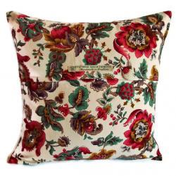 Vintage 1950s light cotton bright floral cushion cover with fabric covered button fastening 40cm